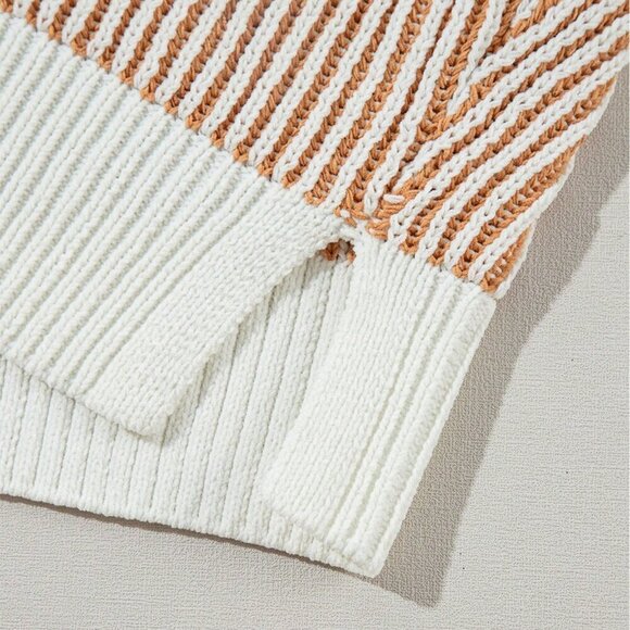 Casual Women's Striped Colorblock Loose Fit Round Neck Pullover Sweater top - Picture 8 of 8